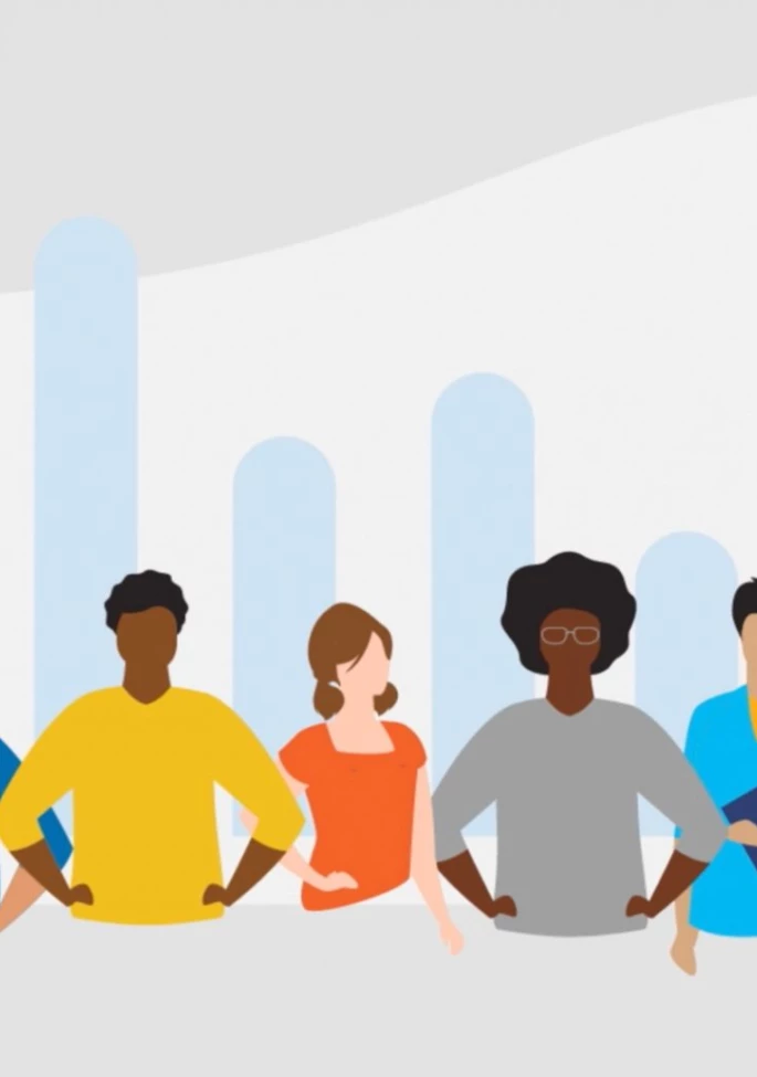 Illustration of a jury, various sexes and ethnicities
