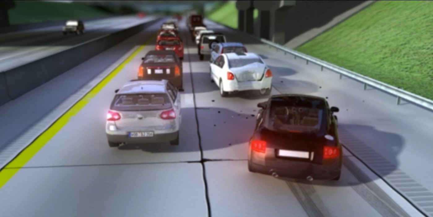 Fully shaded animation of a car crash scene