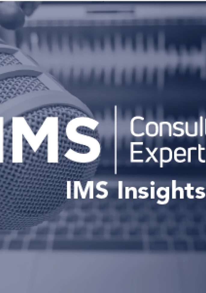 IMS Insights Podcast image, black and white microphone in background