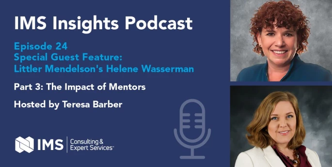 IMS Insights Podcast episode 24, featuring Helene Wasserman and Teresa Barber, headshots of both women on right side
