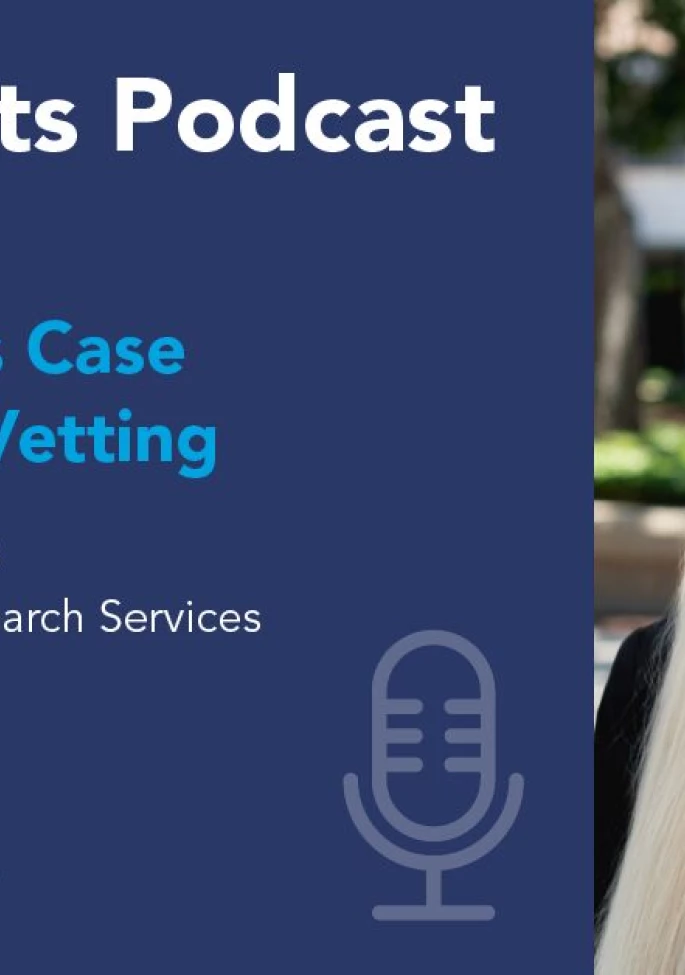 Social graphic for "Episode 36: Expert Witness Case Complexity & Vetting" featuring Erica Evans.