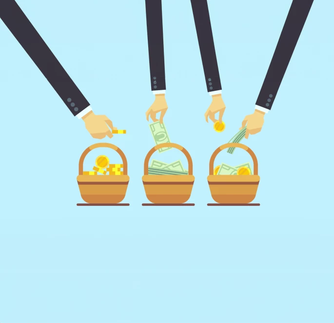 Clipart Image of hands putting money in a basket
